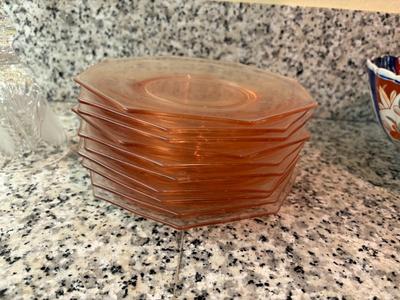 10 pink depression glass luncheon plates