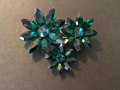 Green Rhinestone Brooch