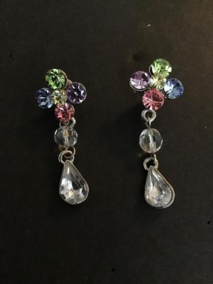 Vintage, multicolored, crystal rhinestone, flower stud, dangle earrings