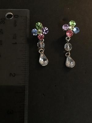 Vintage, multicolored, crystal rhinestone, flower stud, dangle earrings