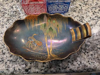 Misc glassware & hand painted dish