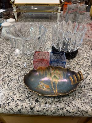 Misc glassware & hand painted dish