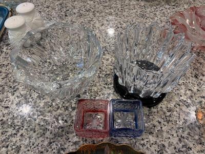 Misc glassware & hand painted dish