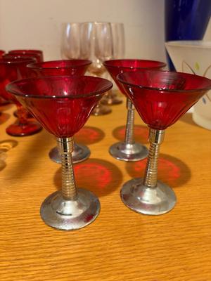 4 red cocktail glasses