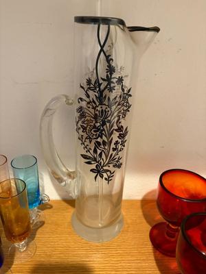 Silver overlay glass pitcher