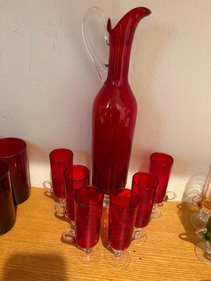 Mid Century ruby red cocktail set