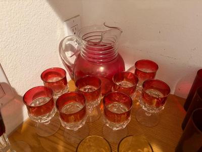 Ruby red pitcher and glasses