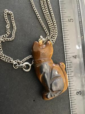 Carved Tigers Eye Pendant Necklace