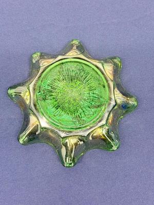 Early 1900s Northwood Carnival Glass Grape & Leaf Ruffled Bowl – Green/Marigold