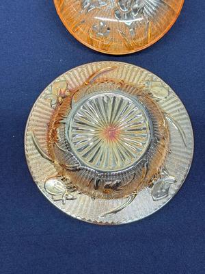 Antique Early 1900s Carnival Glass Covered Butter Dish – Marigold Iridescent Dom