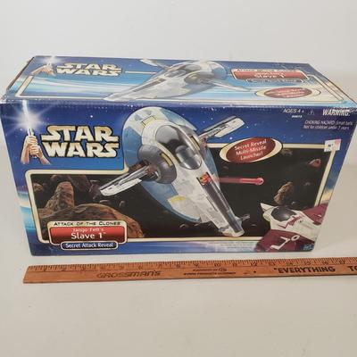 LOT 42: Star Wars Attack of the Clones Jango Fett's Slave 1 Secret Attack Reveal Vehicle