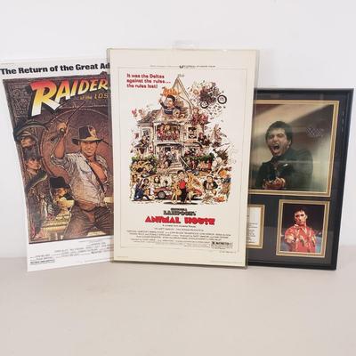 LOT 60: Animal House & Indiana Jones Posters with Scarface Memorabilia Framed Art
