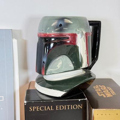 LOT 64: Star Wars Special Edition Original Trilogy on VHS & DVD, Disney World Star Wars Weekends Hats, Boba Fett & Chewie Mugs
