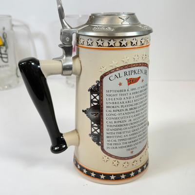 LOT 65: Sports Memorabilia Collection: Slim Jim Glass Mugs, Avon Stein, Riddell Mini Helmets & More