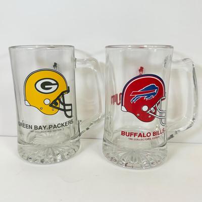 LOT 65: Sports Memorabilia Collection: Slim Jim Glass Mugs, Avon Stein, Riddell Mini Helmets & More