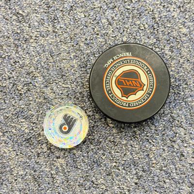 LOT 67: NHL Philadelphia Flyers Star Wars Poster, Eagles Card Plaque, McDonald's Bobble Heads, Riddel Players Inc Mini Helmet,...