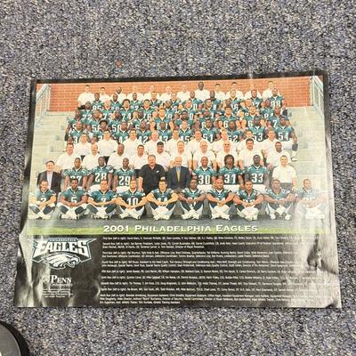 LOT 67: NHL Philadelphia Flyers Star Wars Poster, Eagles Card Plaque, McDonald's Bobble Heads, Riddel Players Inc Mini Helmet,...