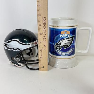 LOT 67: NHL Philadelphia Flyers Star Wars Poster, Eagles Card Plaque, McDonald's Bobble Heads, Riddel Players Inc Mini Helmet,...