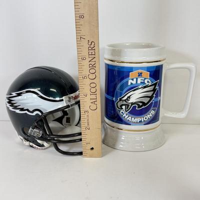 LOT 67: NHL Philadelphia Flyers Star Wars Poster, Eagles Card Plaque, McDonald's Bobble Heads, Riddel Players Inc Mini Helmet,...