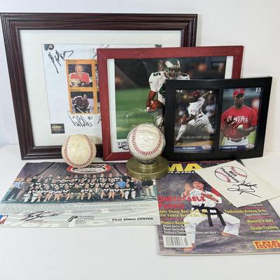 LOT 71: Collection of Signed Sports Memorobilia: Posters, Photos, Magazine & Baseballs
