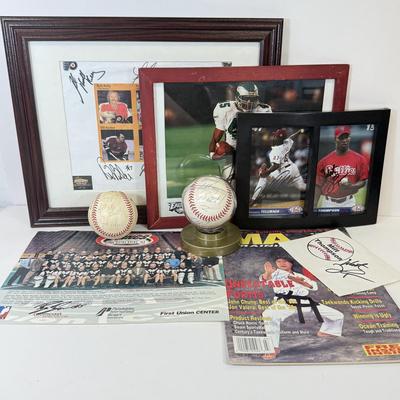 LOT 71: Collection of Signed Sports Memorobilia: Posters, Photos, Magazine & Baseballs