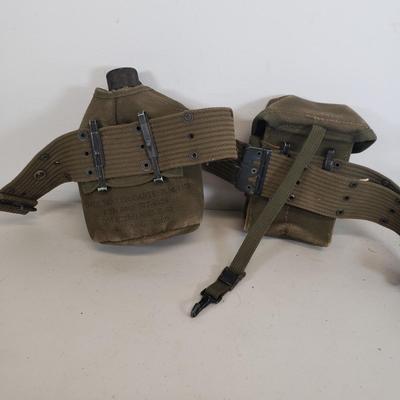 LOT 80: Vintage Military Gear-Field Belt, Cartridge Belt, First Aid Pouch, Helmet