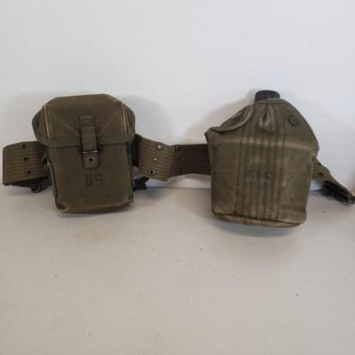 LOT 80: Vintage Military Gear-Field Belt, Cartridge Belt, First Aid Pouch, Helmet