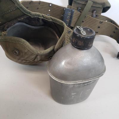 LOT 80: Vintage Military Gear-Field Belt, Cartridge Belt, First Aid Pouch, Helmet