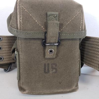 LOT 80: Vintage Military Gear-Field Belt, Cartridge Belt, First Aid Pouch, Helmet