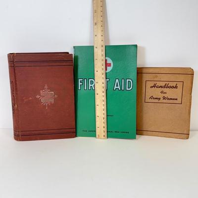 LOT 97: 1890 Physician Life of a Woman, Handbook for Army Women & Vintage Red Cross First Aid Book