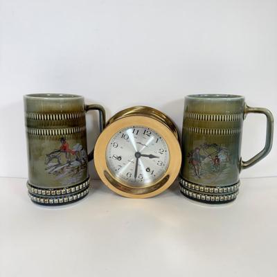 LOT 103: Airguide Brass Ships Bell & Pair of Irish Porcelain Ceramic Steins