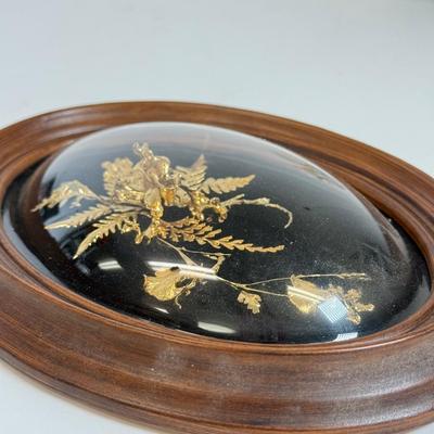 LOT 104: Antique Daguerreotype Photo, Lefton China Mini Lamp & Curved Glass Hawaiian Flora 24kt Gold Wall Decor