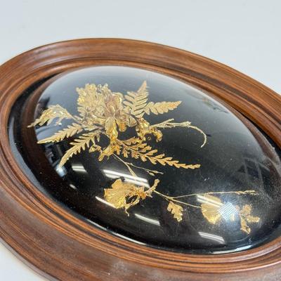 LOT 104: Antique Daguerreotype Photo, Lefton China Mini Lamp & Curved Glass Hawaiian Flora 24kt Gold Wall Decor