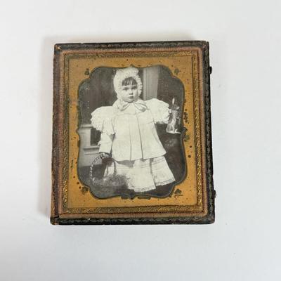 LOT 104: Antique Daguerreotype Photo, Lefton China Mini Lamp & Curved Glass Hawaiian Flora 24kt Gold Wall Decor