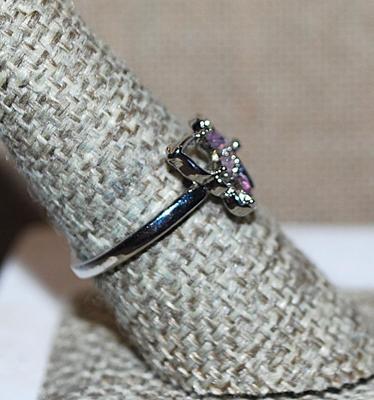 Size 9 BUTTERFLY Triple Marquise Cut LAVENDER Stones RING with Flower on a Silver Tone OPEN_ENDED Setting (2.5g)