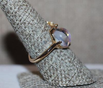 Size 8½ Interesting 2 Jeweled STARS & HALF GLOBE RING Combo with Iridescent Globe & Clear Stones Stars on a Gold Tone FRONT...