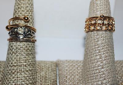 Size 6½-7 Collection of 6 RINGS -5 Gold Tone, Stripes, Tiny Ball, Chain Link & Overlap; 1 Silver Tone Crown (7.6g)