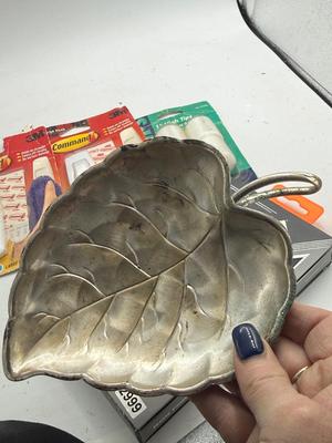 Silver dish, came tips and command hooks