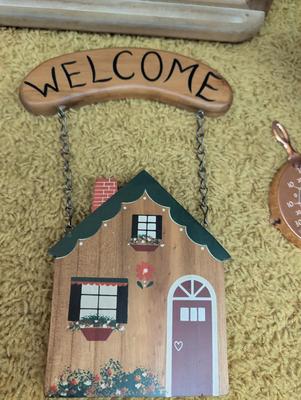 Misc items including old tin cans, chalkboard, teapot