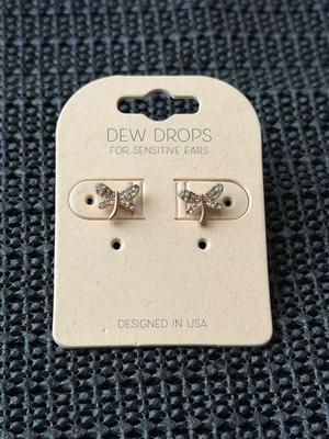 Dew Drops gold-tone cubic zirconia butterfly stud earrings.
