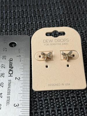 Dew Drops gold-tone cubic zirconia butterfly stud earrings.