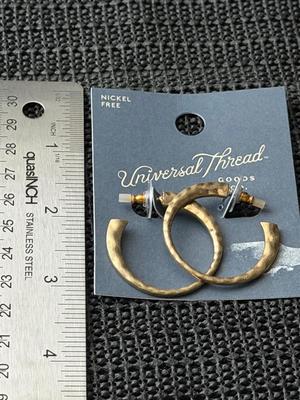 Universal Thread gold-tone, nickel-free, textured hoop earrings.