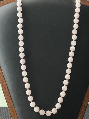 rose quartz type beaded necklace and bracelet set.