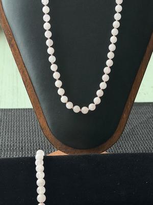 rose quartz type beaded necklace and bracelet set.