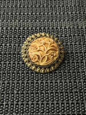 Vintage celluloid floral brooch like china marked