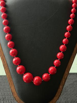 Red beaded collar statement necklace