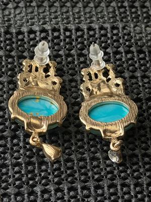 Gold tone dangle castle fashion earrings