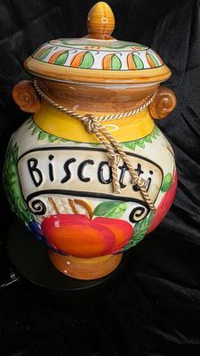 Nonni’s Biscotti Cookie Jar | Vintage Hand-Painted Ceramic Tuscan Kitchen Canister – 12” Tall