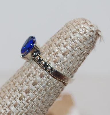 Size 6 Royal Blue Single Heart Stone Ring with Half Sphere Accents (2.0g)