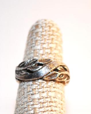 Size 6½ Silver-Tone Rough Cut-In Leaf Design Ring (6.1g)